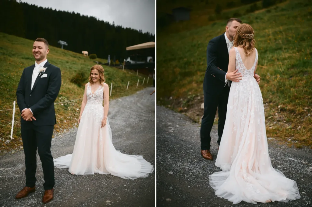Brautpaar vor alpiner Landschaft auf der Rufana Alp